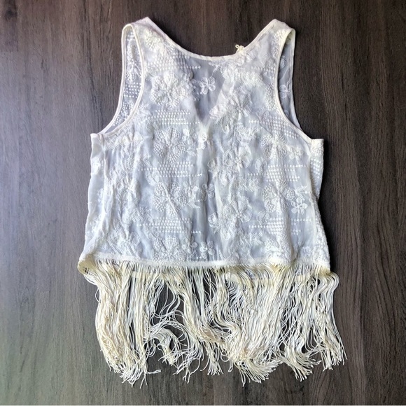 Fringe Vest Embroidered Women's S/M Ivory Sheer Hippie Boho Festival 70s - Picture 4 of 8